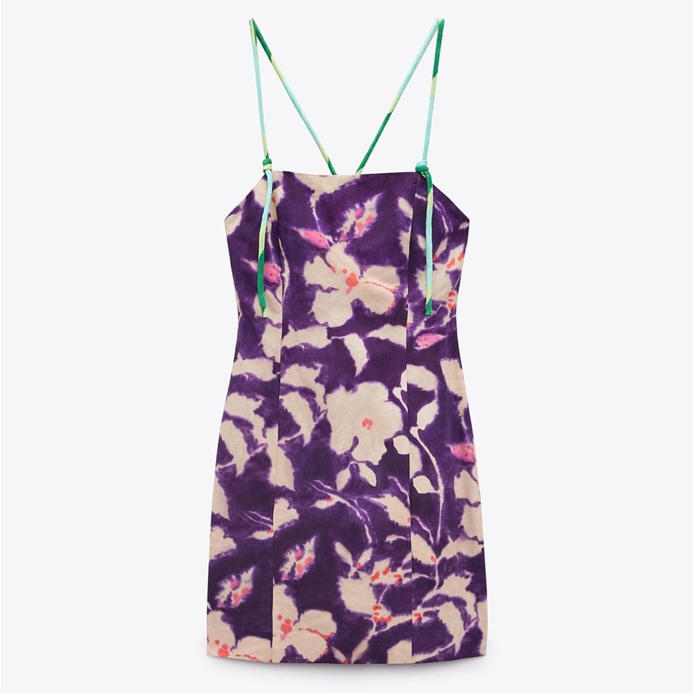 Linen tie dye rope strap dress